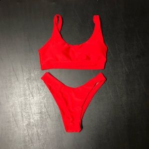 Red high cut swimwear